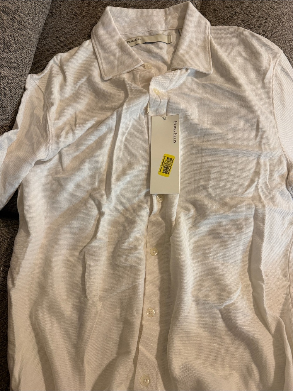 Perry Ellis White Long Sleeve Casual Button-Down Shirt